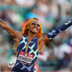 Sha’Carri Richardson celebrates winning the Women’s 100 Meter final on day 2 of the 2020 U.S. Olympic Track & Field Team Trials at Hayward Field on June 19, 2021 in Eugene, Oregon.